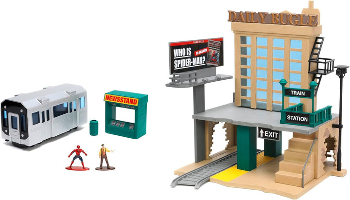 Jada Toys Marvel Spider-Man Kulisse Daily Bugle (20 cm) - Deluxe NYC Scene für Marvel Sammelfiguren,
