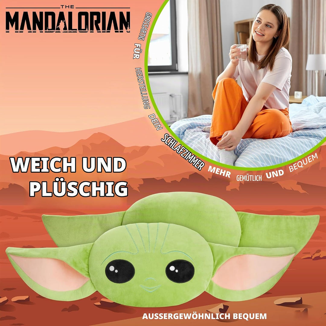 Disney Mandalorian Baby Yoda Plüsch Zierkissen mit Füllung und Bezug, 3D Kinderzimmer Kissen für Bet