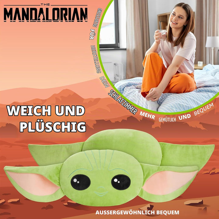 Disney Mandalorian Baby Yoda Plüsch Zierkissen mit Füllung und Bezug, 3D Kinderzimmer Kissen für Bet