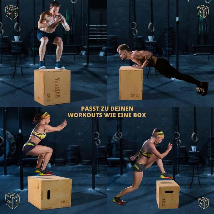 Yes4All 3 in 1 Wooden Plyo Box, Sprungbox, Plyometric Box Plattform für Sprungtraining, Home Gym und