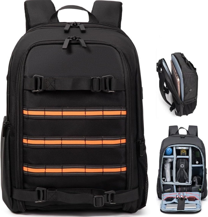Kamera Rucksack 23L Fotografie Kamera Tasche, kompatibel mit Kamera DSLR, 15.6'' Laptop, Stativ Schw