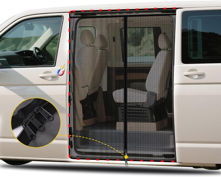 XCBYT Moskitonetz Auto Seitentür Kompatibel für VW T5 T6, Mitte Reissverschluss Fliegengitter Auto I