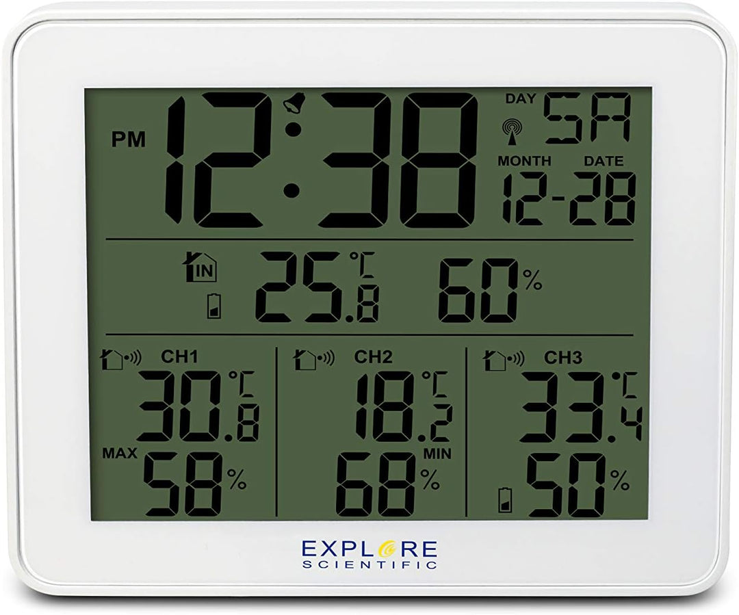 Explore Scientific WSH4003 Funk-Wetterstation mit Alarm, blaues Display mit Hintergrundbeleuchtung m