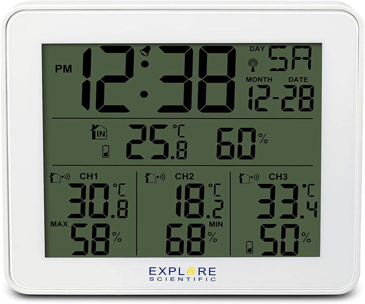 Explore Scientific WSH4003 Funk-Wetterstation mit Alarm, blaues Display mit Hintergrundbeleuchtung m