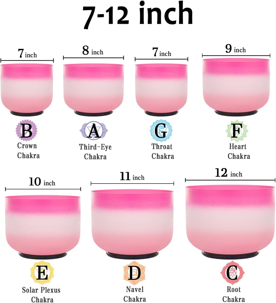 KVKA Kristall-Klangschalen Set, 7-12 inch 432Hz Pink-white-Pink Chakra Sound Healing Klangschalen fü