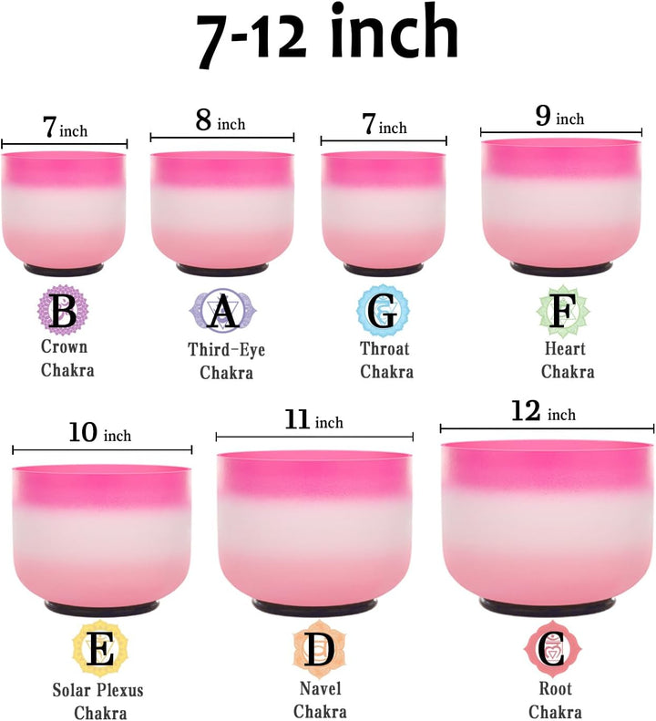KVKA Kristall-Klangschalen Set, 7-12 inch 432Hz Pink-white-Pink Chakra Sound Healing Klangschalen fü