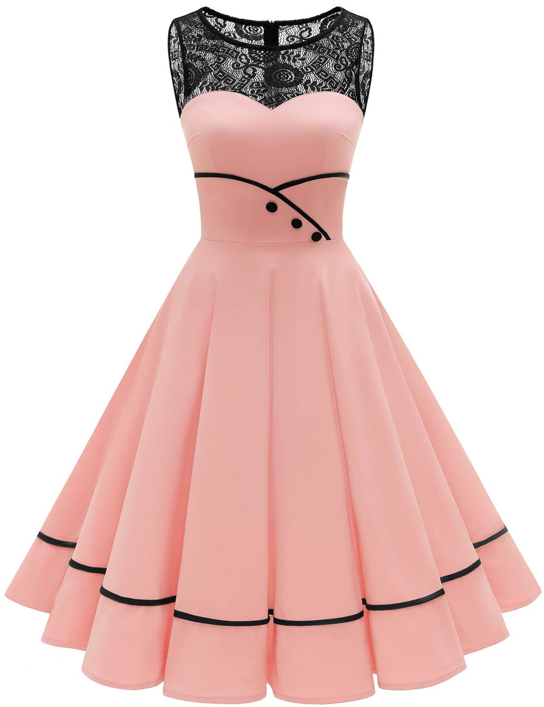Bbonlinedress Damen Cocktailkleid Rockabilly Spitzenkleid 50er Retro Vintage Faltenrock Elegant Ärme