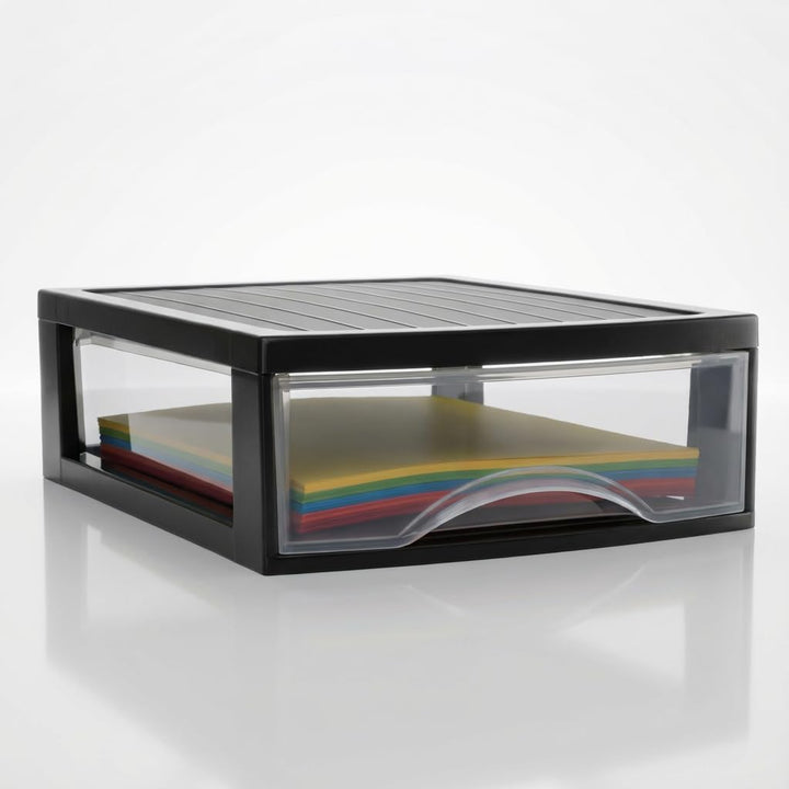 Hausfelder Schubladenbox A4 mit 1 Schublade, Transparente Kunststoff Schubladenbox für Schreibtisch,