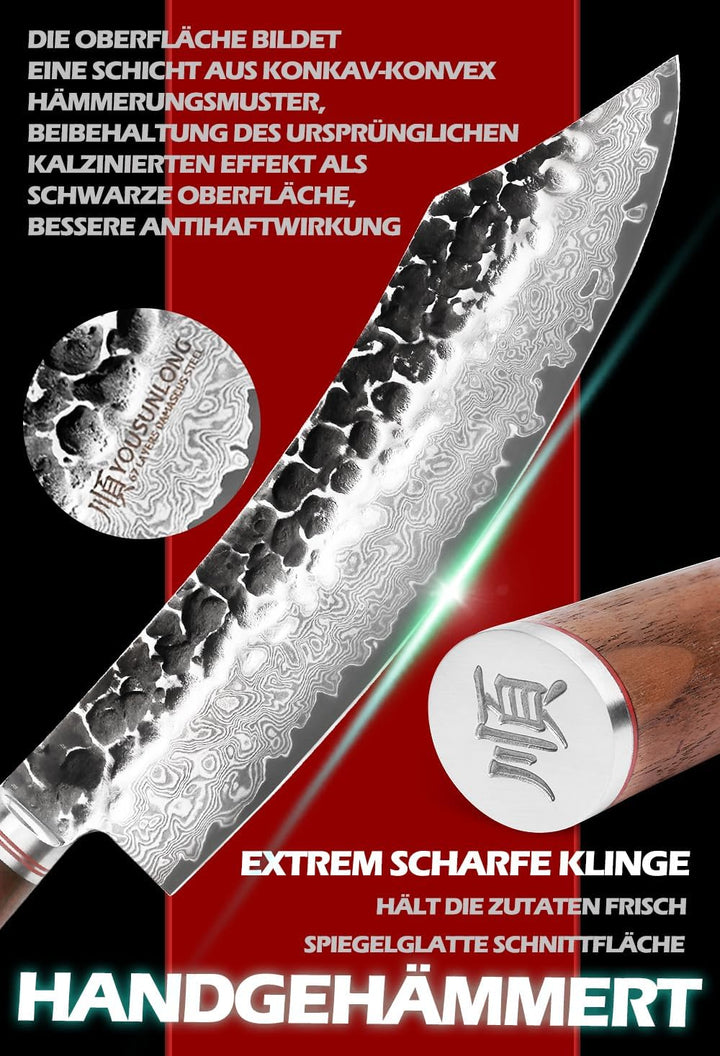 YOUSUNLONG Blockmesser 10 Zoll Profi Blockmesser mit Damast Klinge 25 cm Knives Japanischer Griff au
