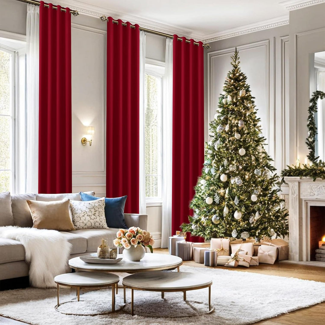 JIUZHEN Blickdicht Vorhänge Gardinen Ösenvorhang für Schlafzimmer Wohnzimmer,Rot Verdunkelungsvorhan