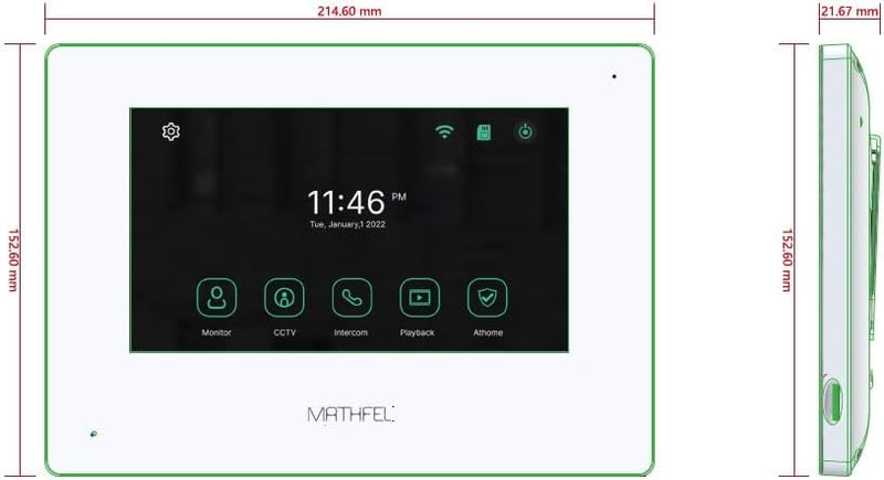 MATHFEL 1 Familienhaus 2 Draht Bus WLAN Video-Türsprechanlage, 10 Zoll Monitor mit Full HD 2 Megapix