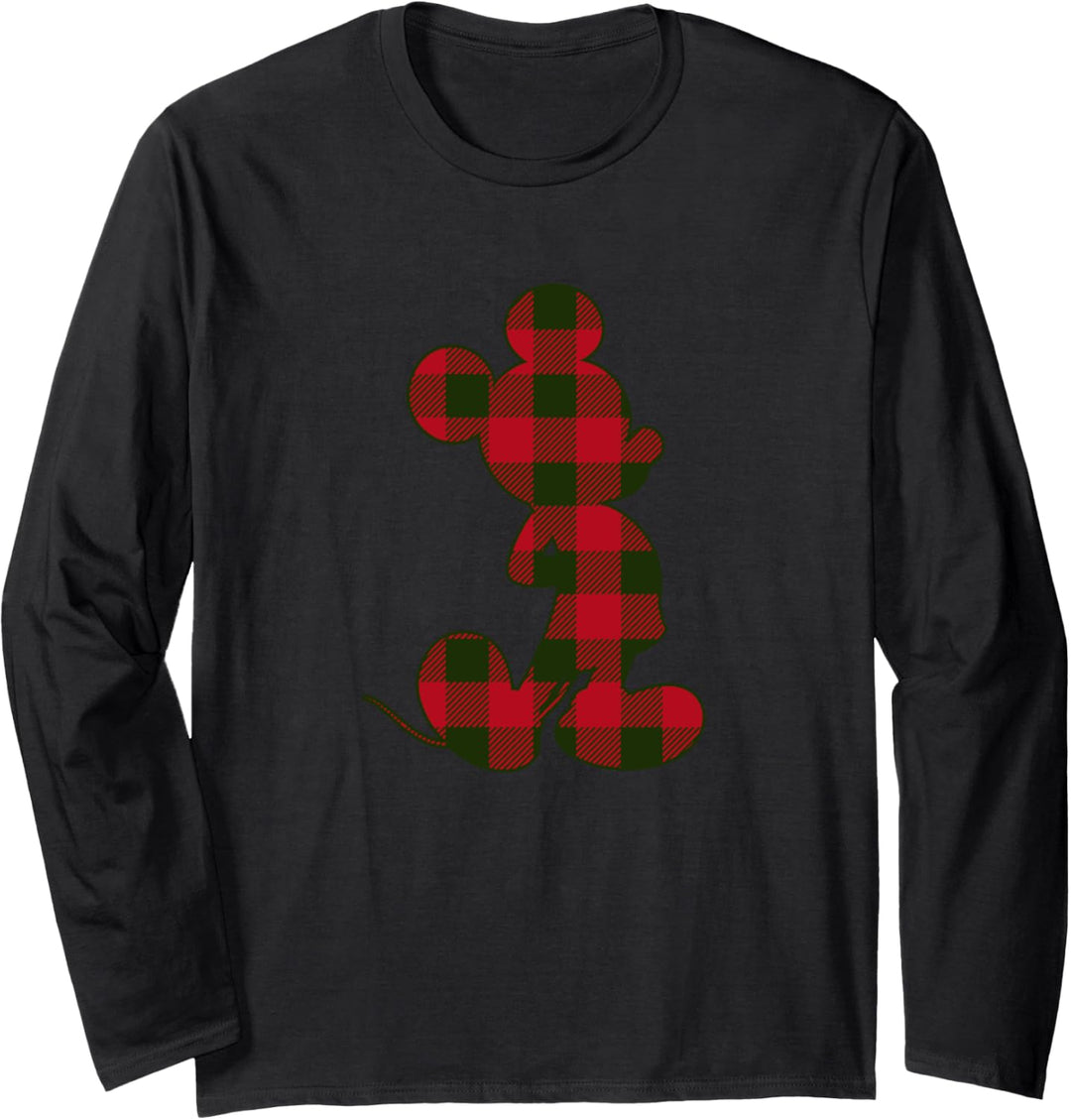 Disney Mickey Mouse Red Plaid Silhouette Fill Langarmshirt