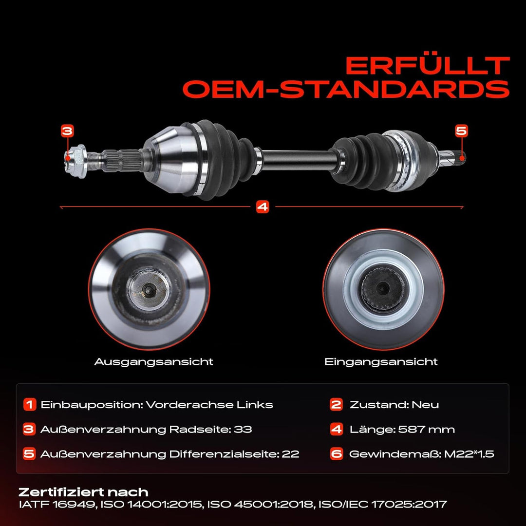 Frankberg Antriebswelle Vorne Links Kompatibel mit Astra H L08 L35 L48 L67 L69 2004-2010 Zafira A05