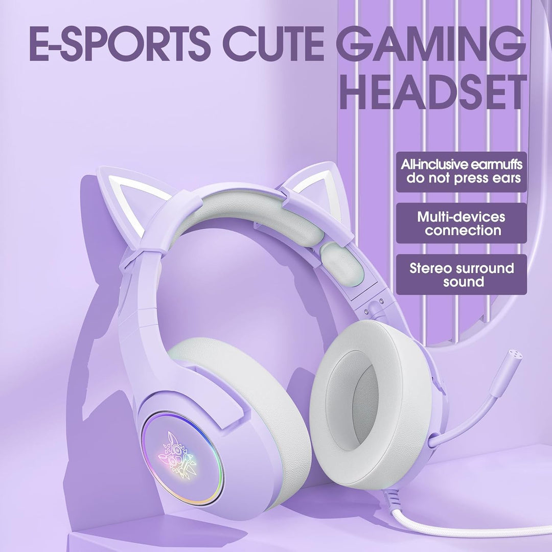 PHNIXGAM Gaming-Kopfhörer FÜR PS4, PS5, Xbox One (Ohne Adapter), Kabelgebundene Kopfhörer Mit Katzen