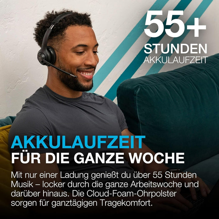 JLab Go Work 2nd Gen Headset mit Mikrofon Bluetooth & USB C Dongle, 55+ Std. Akku, On Ear Wireless H