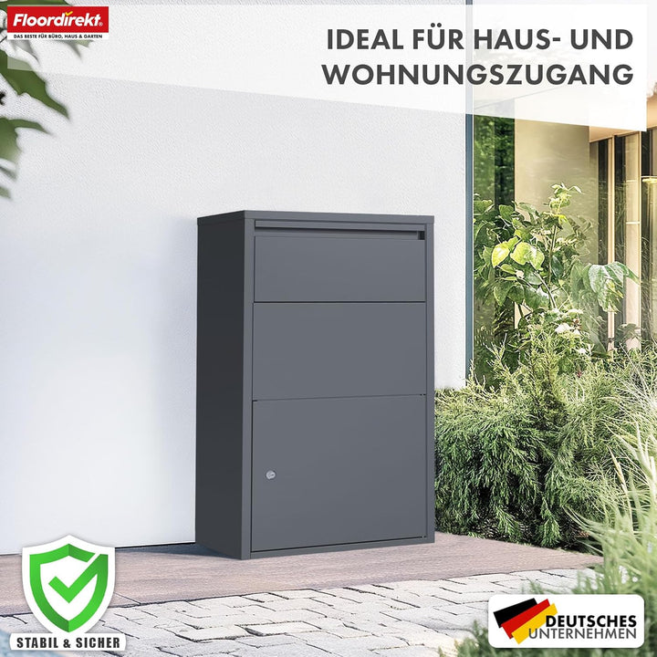 Floordirekt Briefkasten und Paketbox rostfrei und massiv, Paketbriefkasten XXL, Standbriefkasten mod