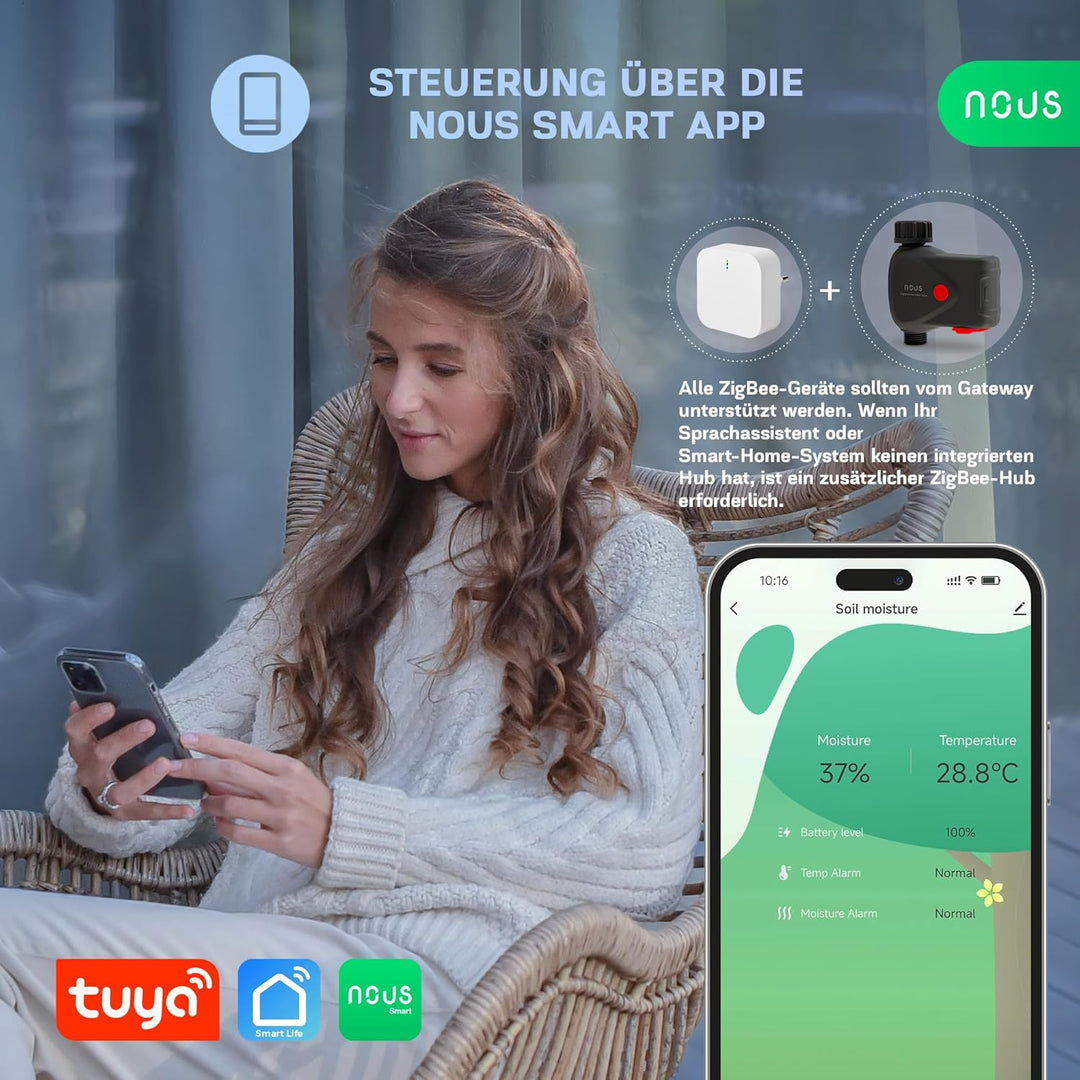 NOUS ZigBee Smart Wasserhahn-Ventil, Bewässerungssteuerung IP66, Kompatibel mit Alexa, Google Assist