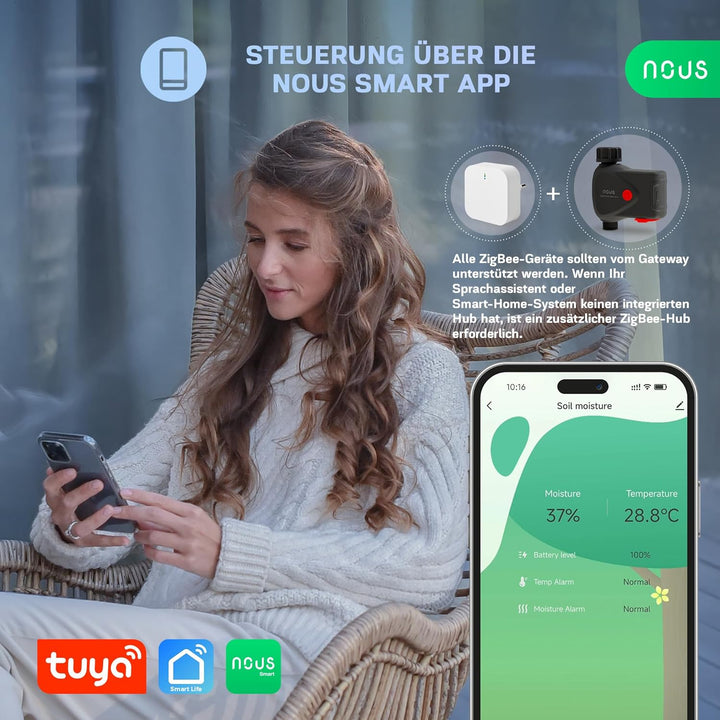 NOUS ZigBee Smart Wasserhahn-Ventil, Bewässerungssteuerung IP66, Kompatibel mit Alexa, Google Assist