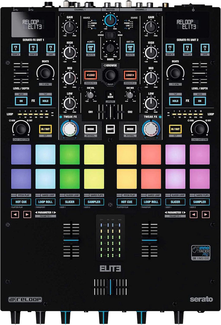 Reloop ELITE Professioneller DVS Performance Mixer für Serato DJ Pro, 16 grosse, anschlagsdynamische