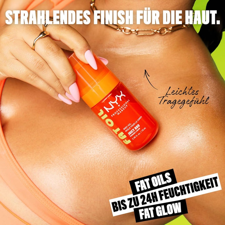 NYX Professional Makeup Fat Oil Körperöl, Juicy Boo, 70 ml, 24H Hydration, glänzendes Finish