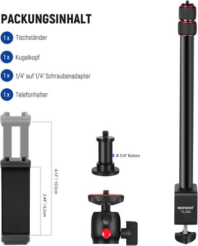 NEEWER verstellbares Kamera Tischstativ Lichtstativ mit 1/4" Kugelkopf,Klemmstativ mit 1/4" Adapter