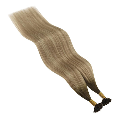 YoungSee Echthaar Extensions Bondings Balayage 45cm Bonding Extensions Echthaar Braun Balayage Blond