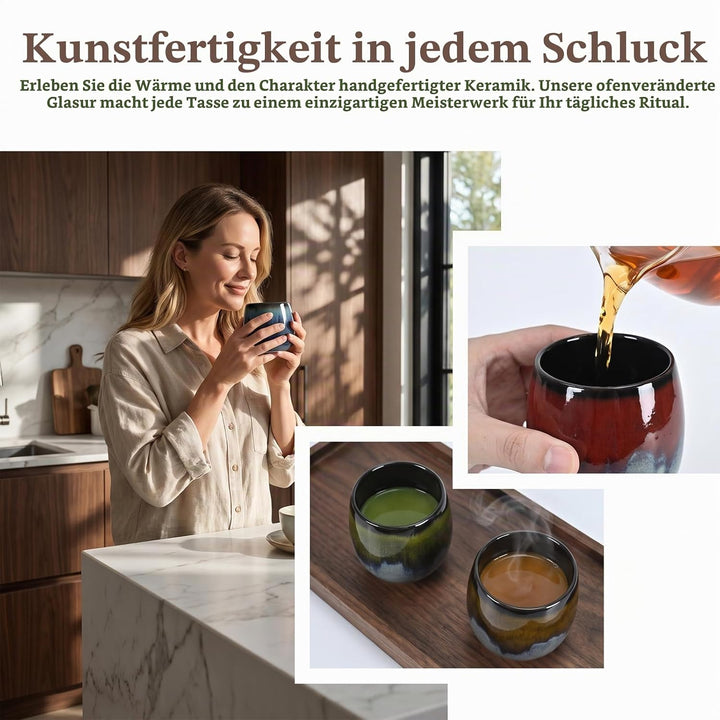 Espressotassen 4er Set, 80 ml Espressobecher, Reaktivglasur