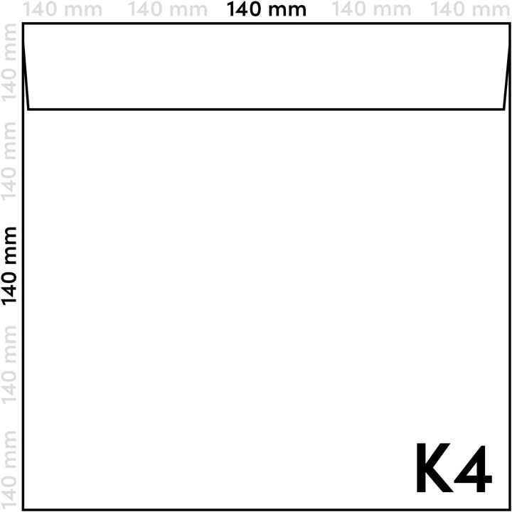 Netuno 500 Weiss quadratische Umschläge 14 x 14 cm ohne Fenster gerade Klappe haftklebend 100g Amber