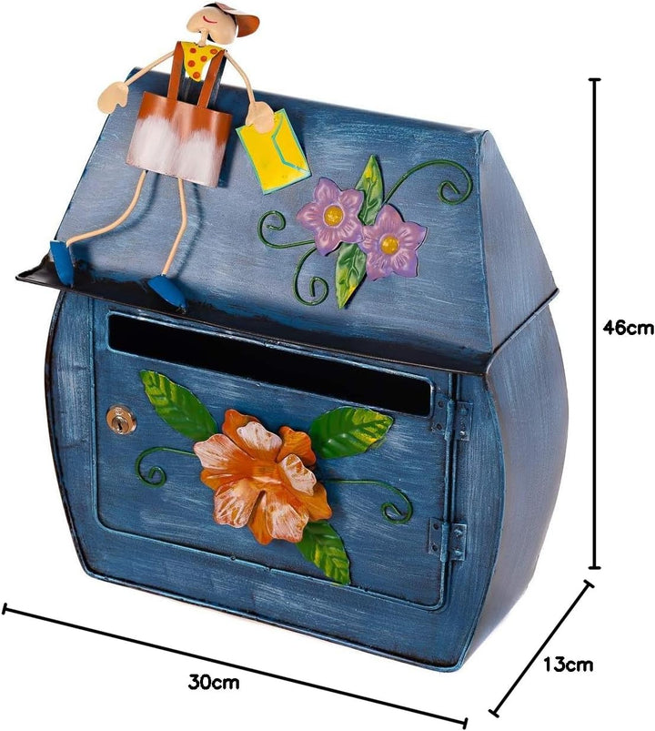 Antiker grosser und sehr edler Briefkasten , Häuschendesign, NA10B336-1 Handbemalt. sehr schön gearb