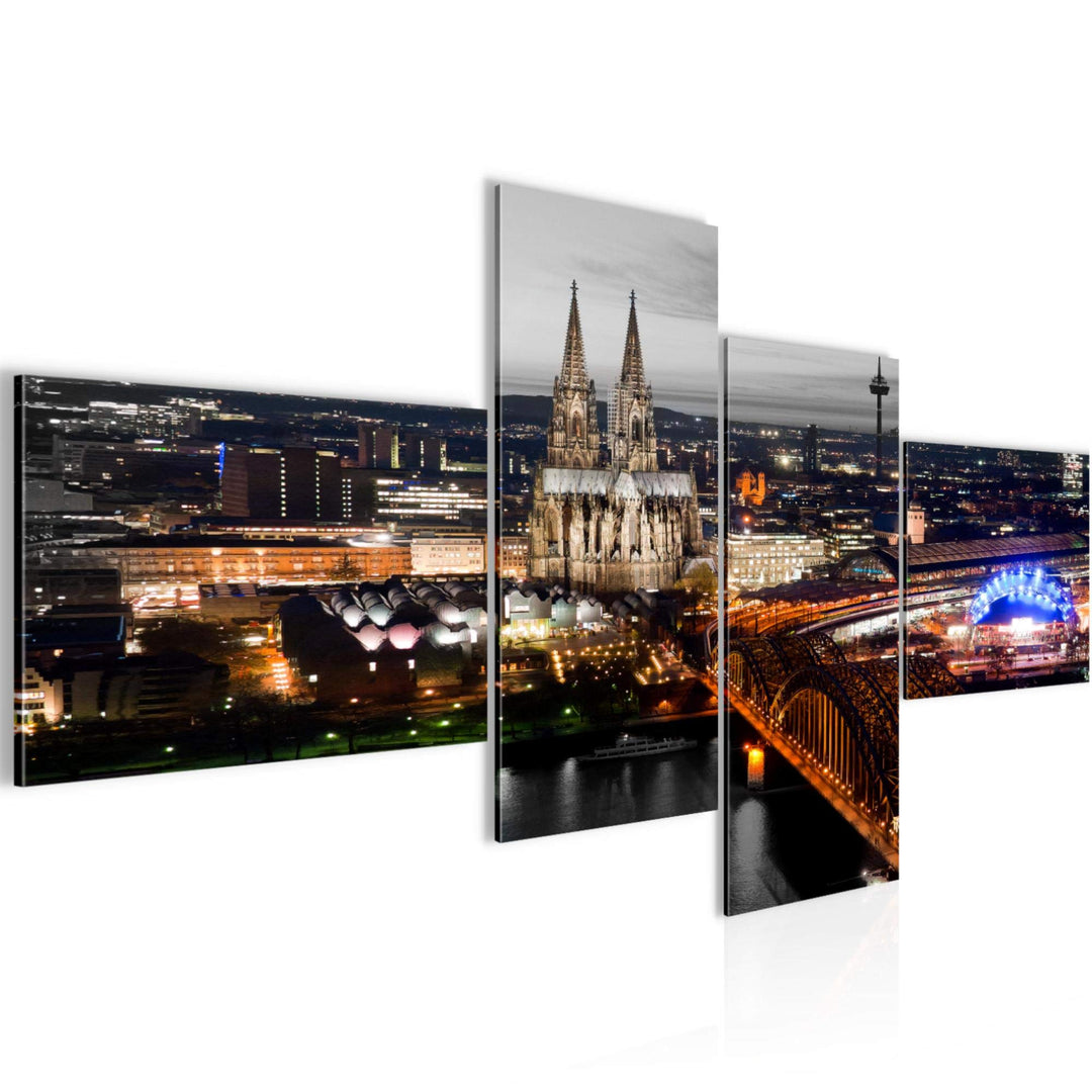 Runa Art Bild Modern Köln - Made in Germany - Wandbilder Kölner Dom Grau 4 Teilig 601542c 100 x 50 c