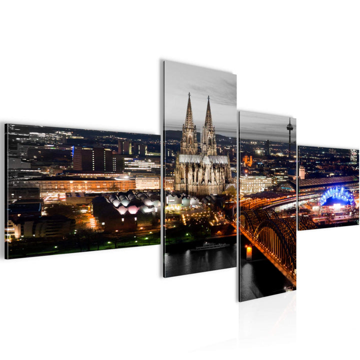 Runa Art Bild Modern Köln - Made in Germany - Wandbilder Kölner Dom Grau 4 Teilig 601542c 100 x 50 c