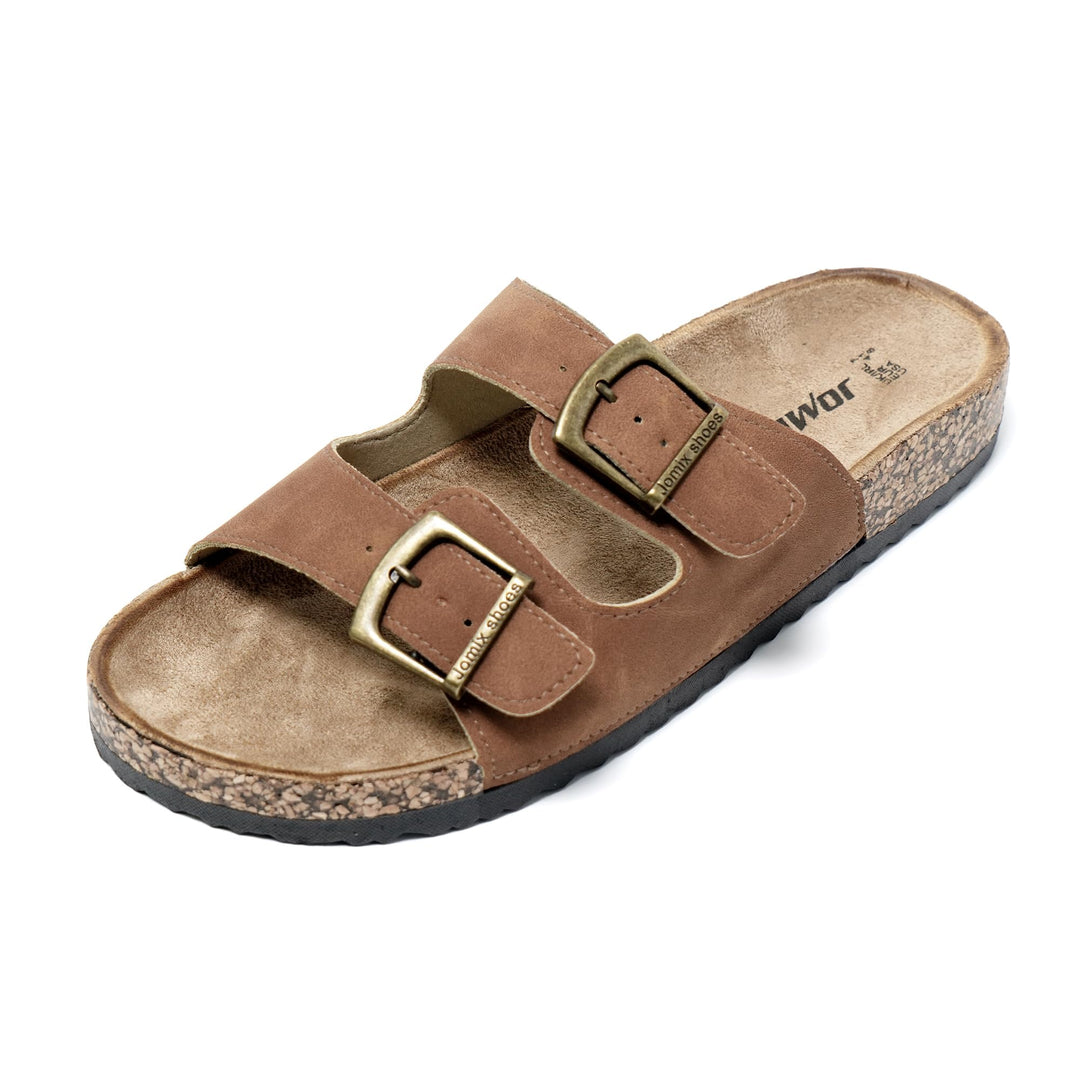 JOMIX Sommer Pantoletten Herren Kunstleder Sandalen Weiche Cork Fussbett Latschen Flache Strandschuh