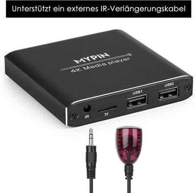 MYPIN HDMI Multimedia Player, 4K@30Hz Digital Media Player HDMI/AV-Ausgang PPT MKV AVI RMVB RM für H