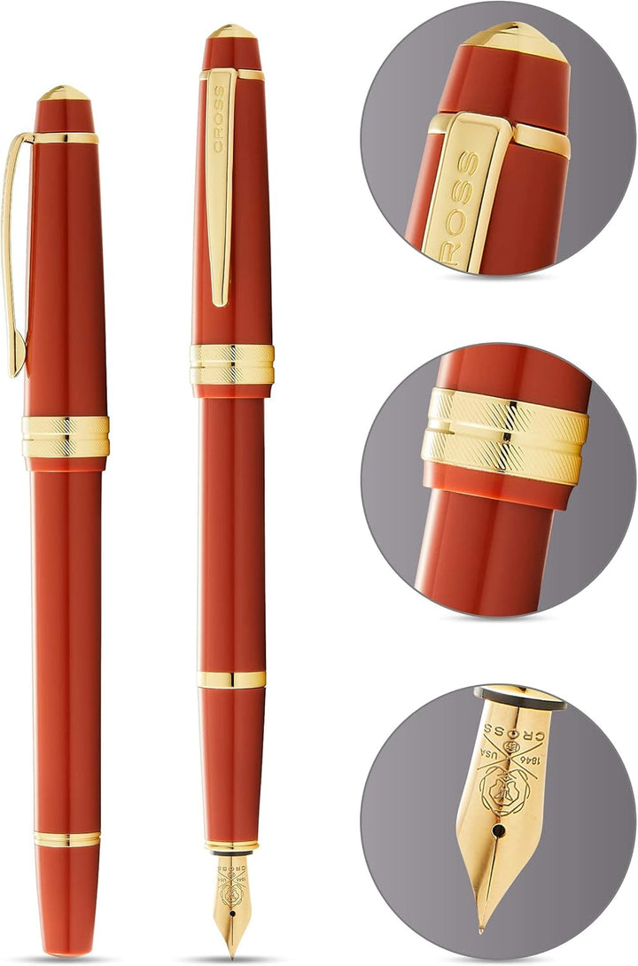 Cross Bailey Light Füllfederhalter (Federstärke M, inkl. Geschenkverpackung) Bernstein-Lack mit gold