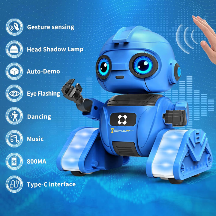 Roboter Spielzeug für Kinder – Wiederaufladbar, LED-Augen und Musik, RC-Roboter mit Gestensensor für