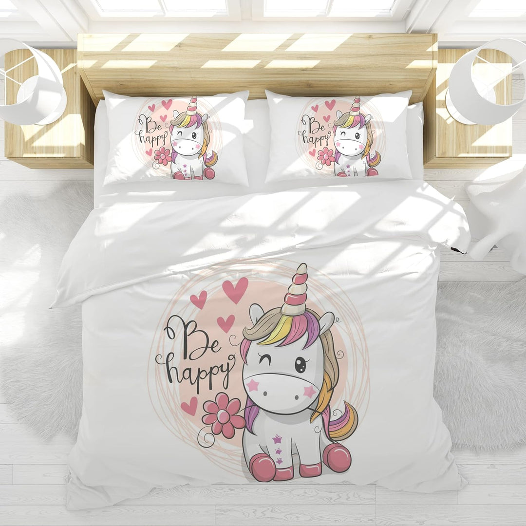 Hoimlm Kinder Bettwäsche 200x200 Einhorn Bettwäsche Set mit Bettbezug and 2 Kissenbezug, Cartoon Ein