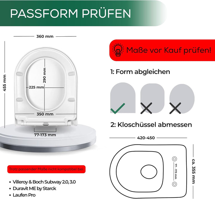 Toilettendeckel D Form mit Absenkautomatik, abnehmbarer Toilettensitz Duroplast, Klodeckel Softclose