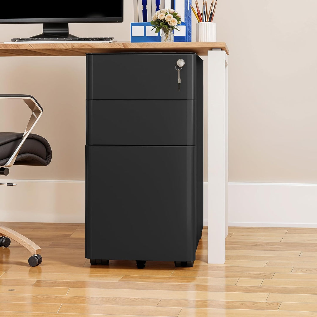 DWVO 3 verschliessbare Schubladen Metall Aktenschrank, Mobile Aktenschrank für Home Office, Unter Sc