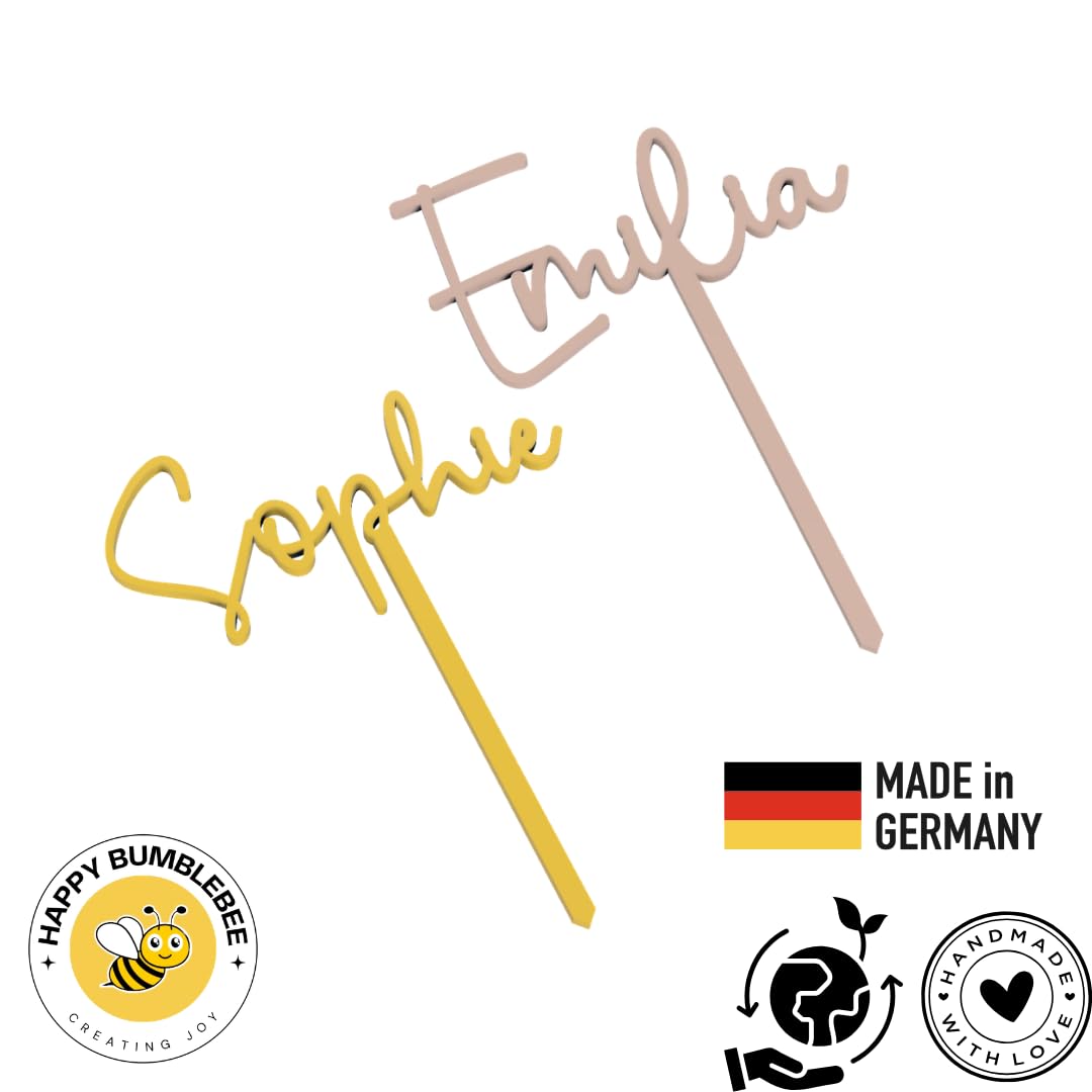 HappyBumblebee Cake Topper Geburtstag Personalisiert – Kuchendeko Holz oder Langlebiger Kunststoff i