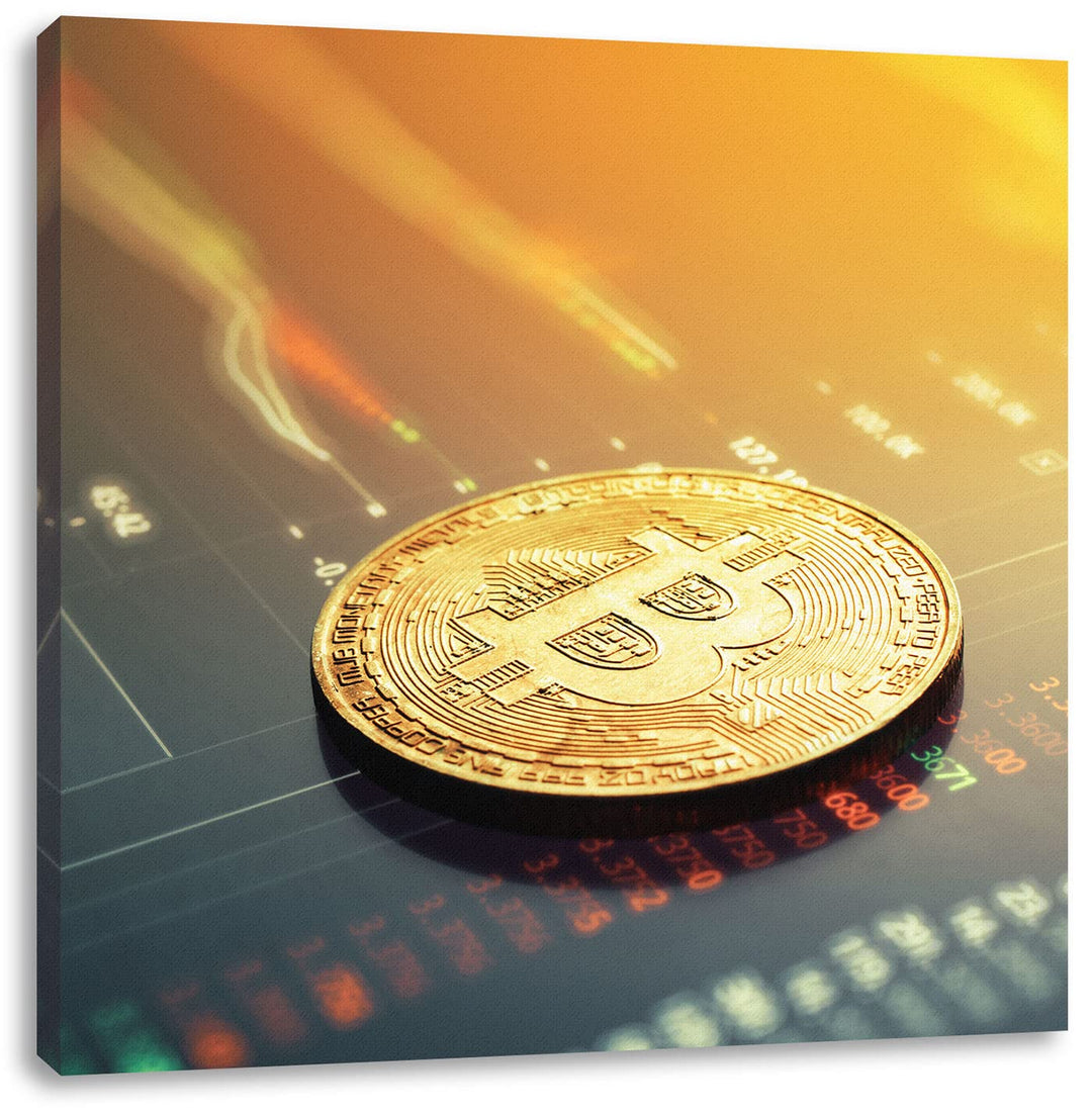 Pixxprint Bitcoin BTC Aktienmarkt als Leinwandbild Quadratisch| Grösse: 60x60 cm | Wandbild | Kunstd