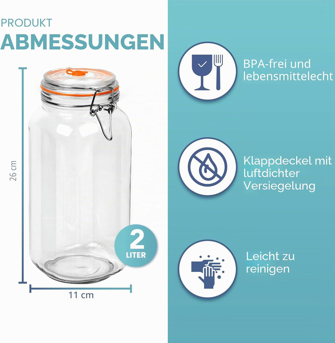 Gärglas mit Luftschleuse, 2 l, ideal für sichere Gärung, Silikondeckel und Gärgewichte, 2 Stück