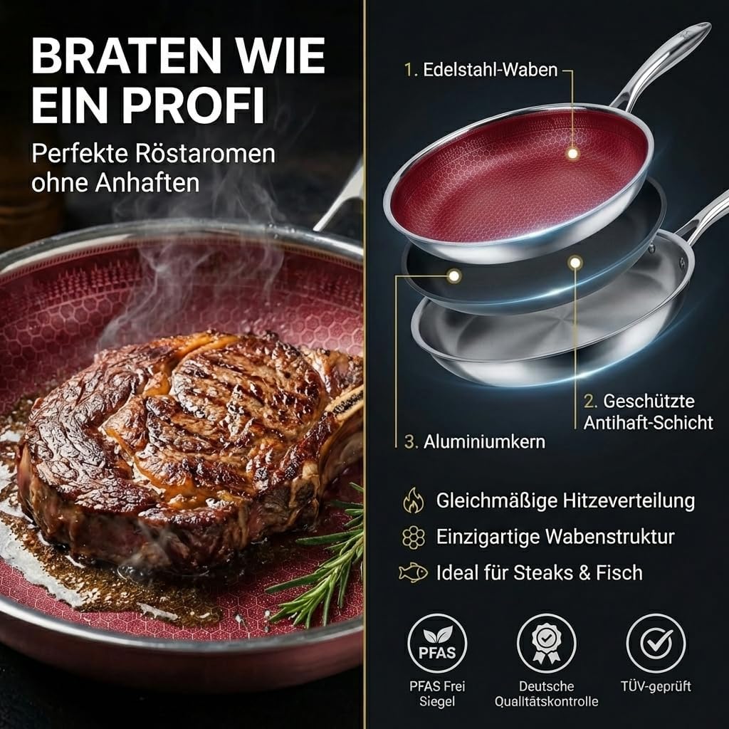 FIXLINE® BLACK FOREST Servierpfanne 28cm - RED Edition - kratzfeste Beschichtung ohne PTFE - alle He