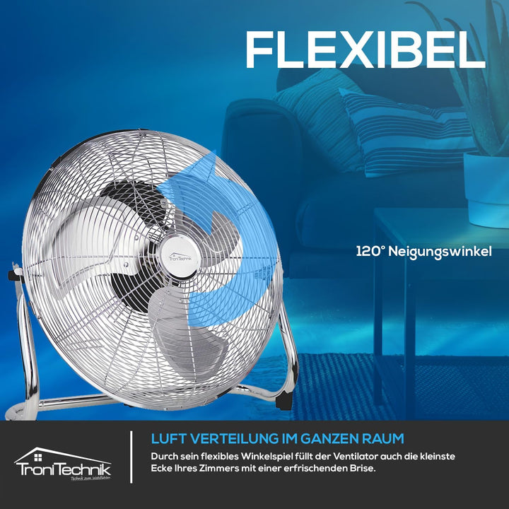 Tronitechnik® XL Windmaschine mit 45 cm Ø | Ventilator verstellbarer Winkel | Bodenventilator 3 Stuf