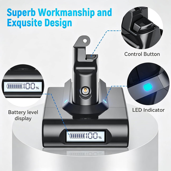 Powtree V6 Akku für Dyson, Ersatzakku für Dyson V6 DC62 mit LCD-Bildschirm | Kompatibel mit SV03 DC5