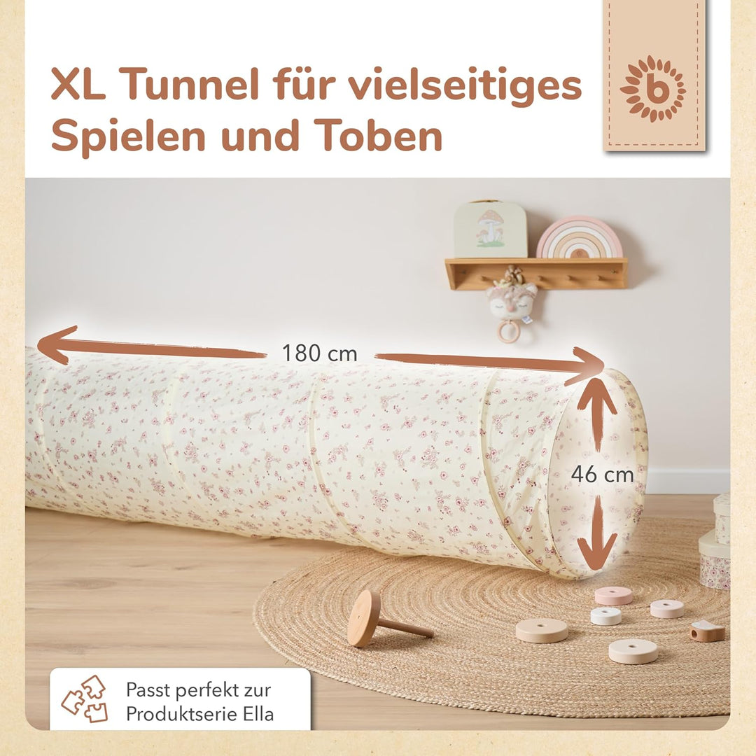 Bieco Pop Up Spieltunnel Vintage Flowers Krabbeltunnel ab 1 Jahr | 180 x 46cm | Spieltunnel Kind und
