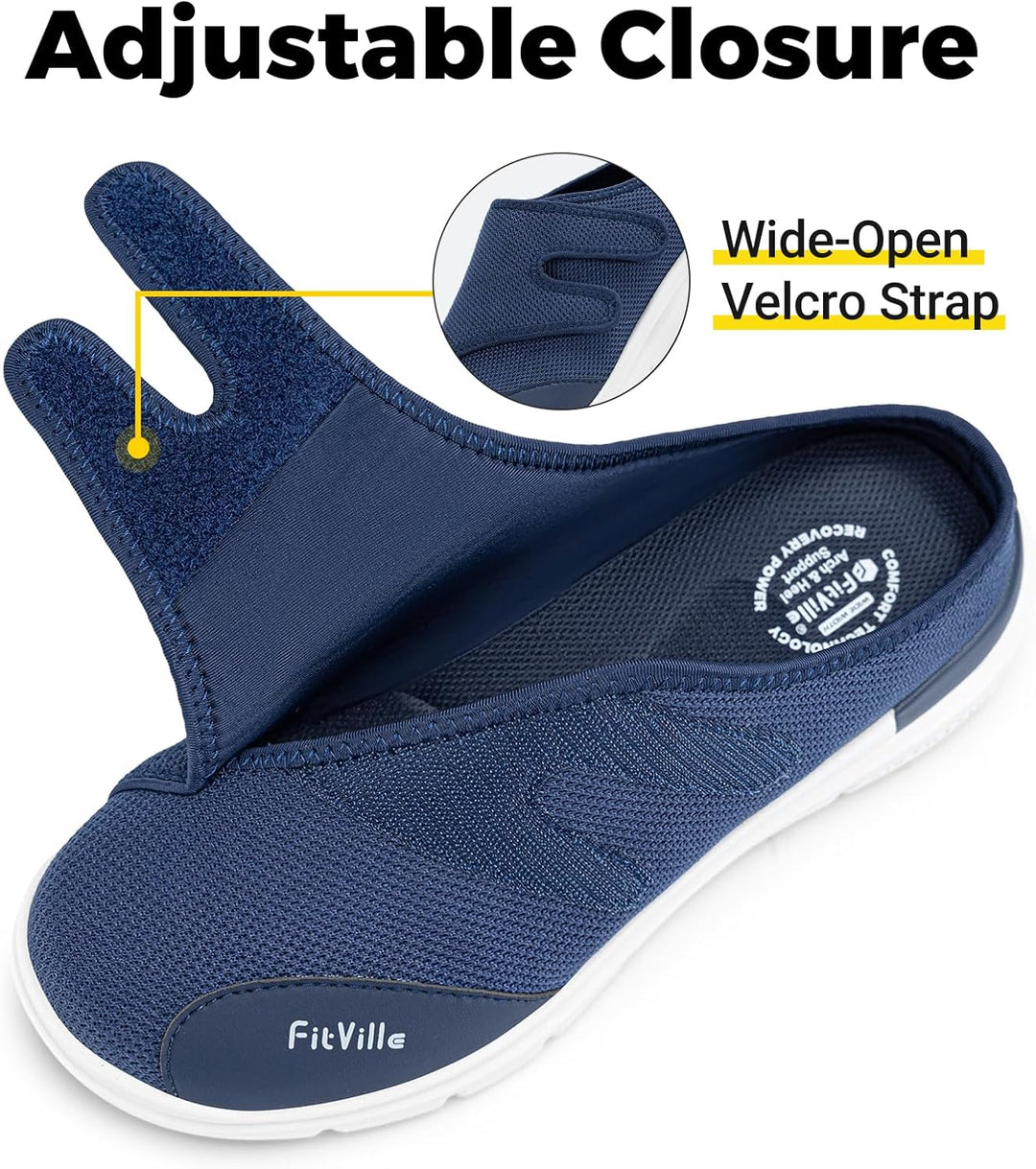 FitVille Diabetiker Slipper Herren Extra Weit Gesundheitsschuhe mit Klettverschluss Orthopädische Ha