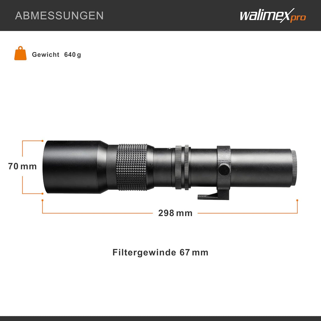 Walimex 12701 500 mm 0.000787037037037037 DSLR-Objektiv (Filterduchmesser 67 mm, mit ausziehbarer Ge