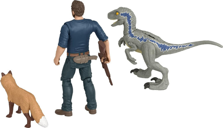 Jurassic World Dominion Human & Dino Pack Owen & Velociraptor Beta & Zubehör, authentische Actionfig