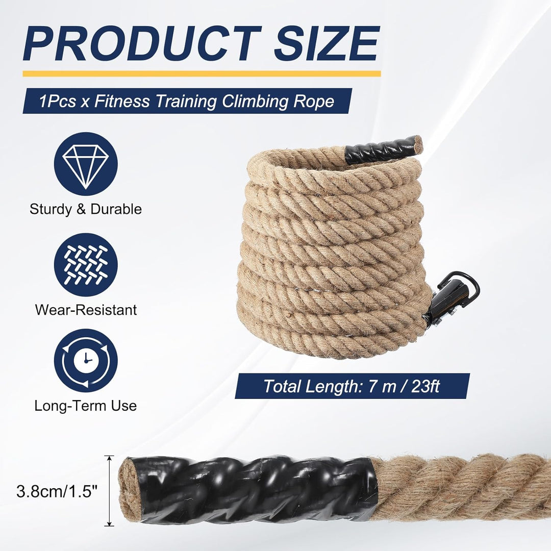 QUARKZMAN Battle Rope Schaukelseil Jute Schwungseil Fitness Trainingsseil mit Schwarzem Metallhaken