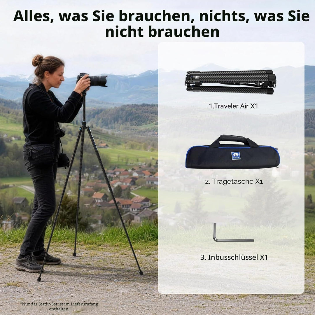 SIRUI Traveler Air Carbon-Kamerastativ mit KV-5 Neigerkopf, 1,33 kg Ultraleicht, 152 cm max. Höhe, 5